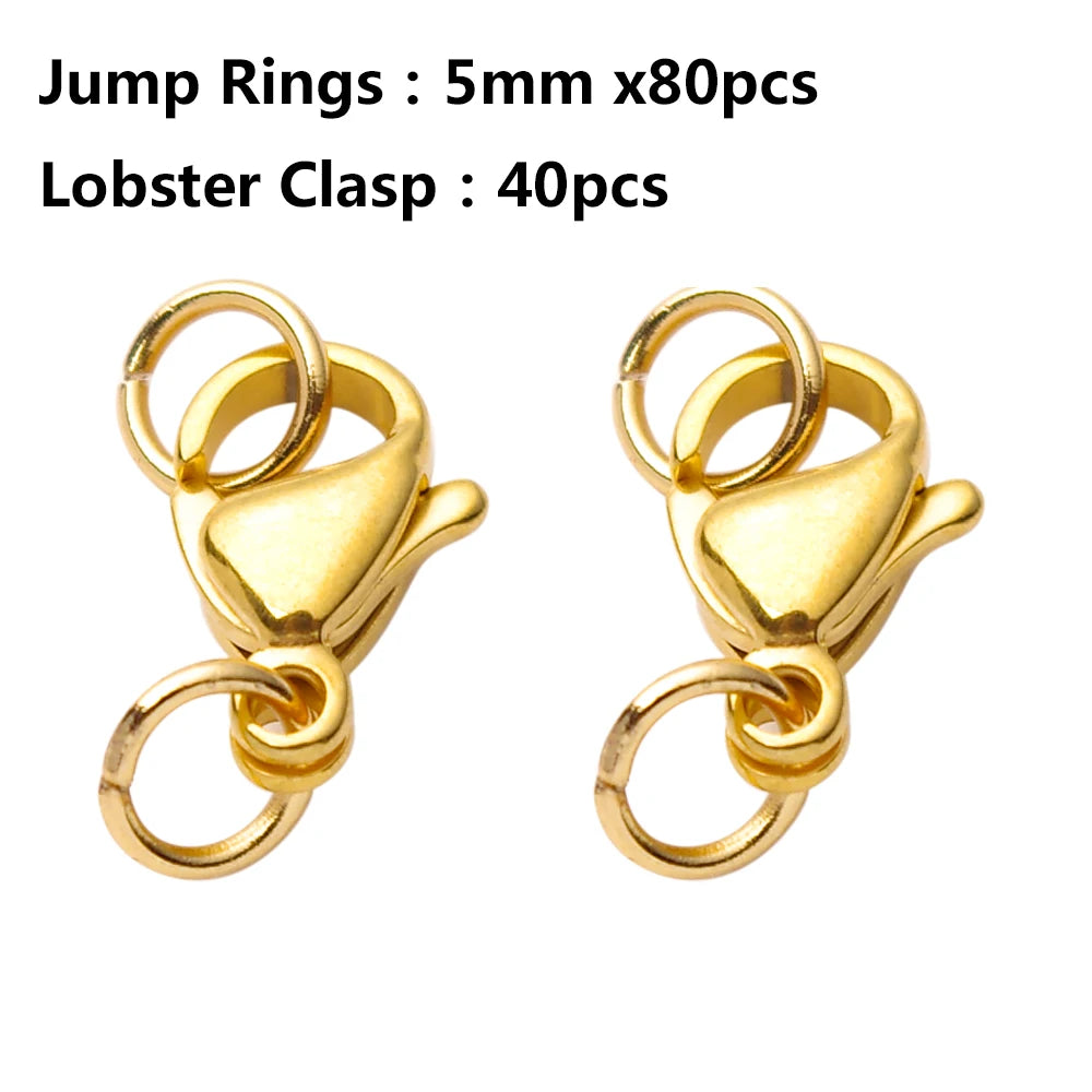 20-40pcs Gold Stainless Steel Lobster Clasps Hooks Connectors Jump Rings For Bracelet Necklace Chain DIY Jewelry Making Findings
