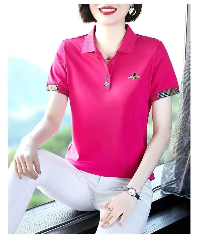 Summer New Fashion All-Matching Polo Collar Top T-shirt Female 2023 Korean Style Loose Casual Short Sleeve Women's Polo Shirt