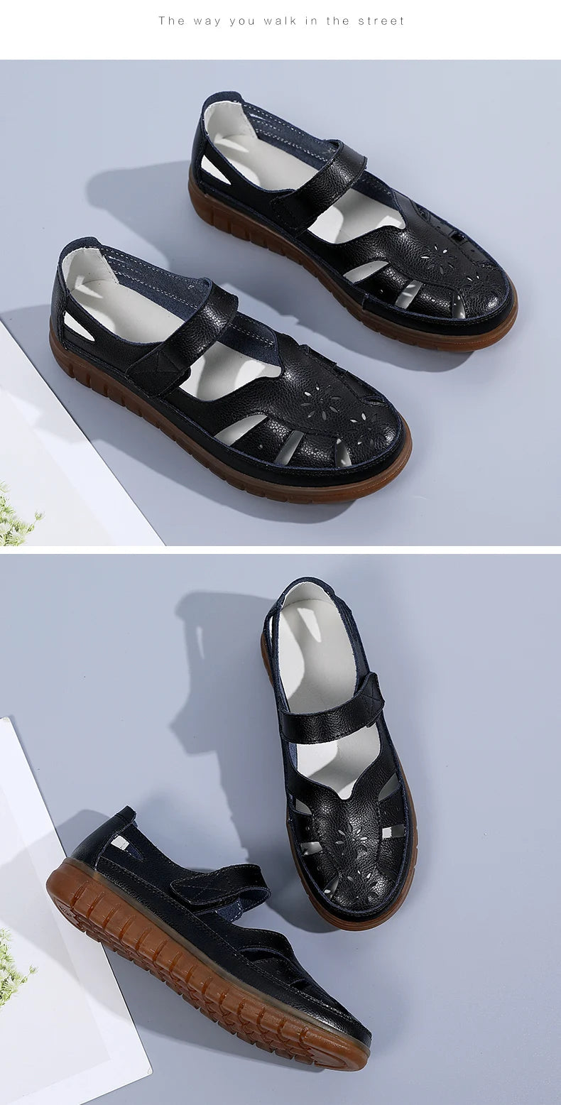 2024 Women Sandals Summer Ladies Girls Comfortable Ankle Hollow Round Toe Sandals Woman Soft Beach Sole Female Shoes Plus Size