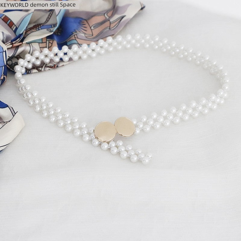 Women's Pearl Elastic Rhinestone Hanfu Waist Dress