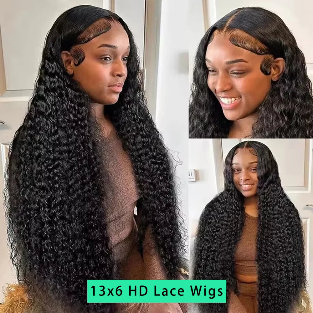 42 40 30Inch 300 Density 13x6 Hd Lace Frontal Wig Water Deep Wave Human Hair Wigs 100% Lace Curly Wigs For Black Women