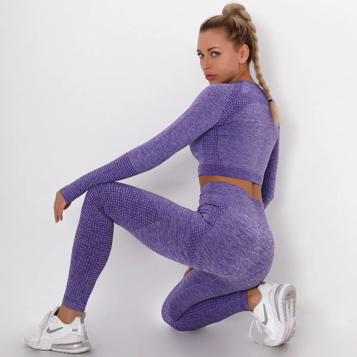 Women Seamless Gym Set Long Sleeve Top High Waist Belly Control Sport Leggings Gym Clothes Seamless Sport Suit Sexy Booty Girls Viralgem Store