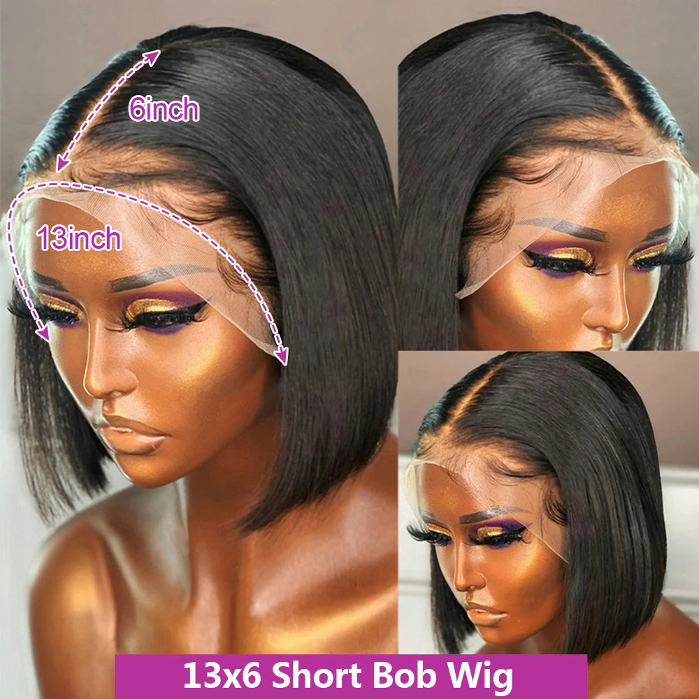250% 13x6 13x4 Lace Frontal Wigs Silky Straight Human Hair HD Lace Front Bob Wigs Pre Cut Glueless Straight Bob Wigs Ready to Go