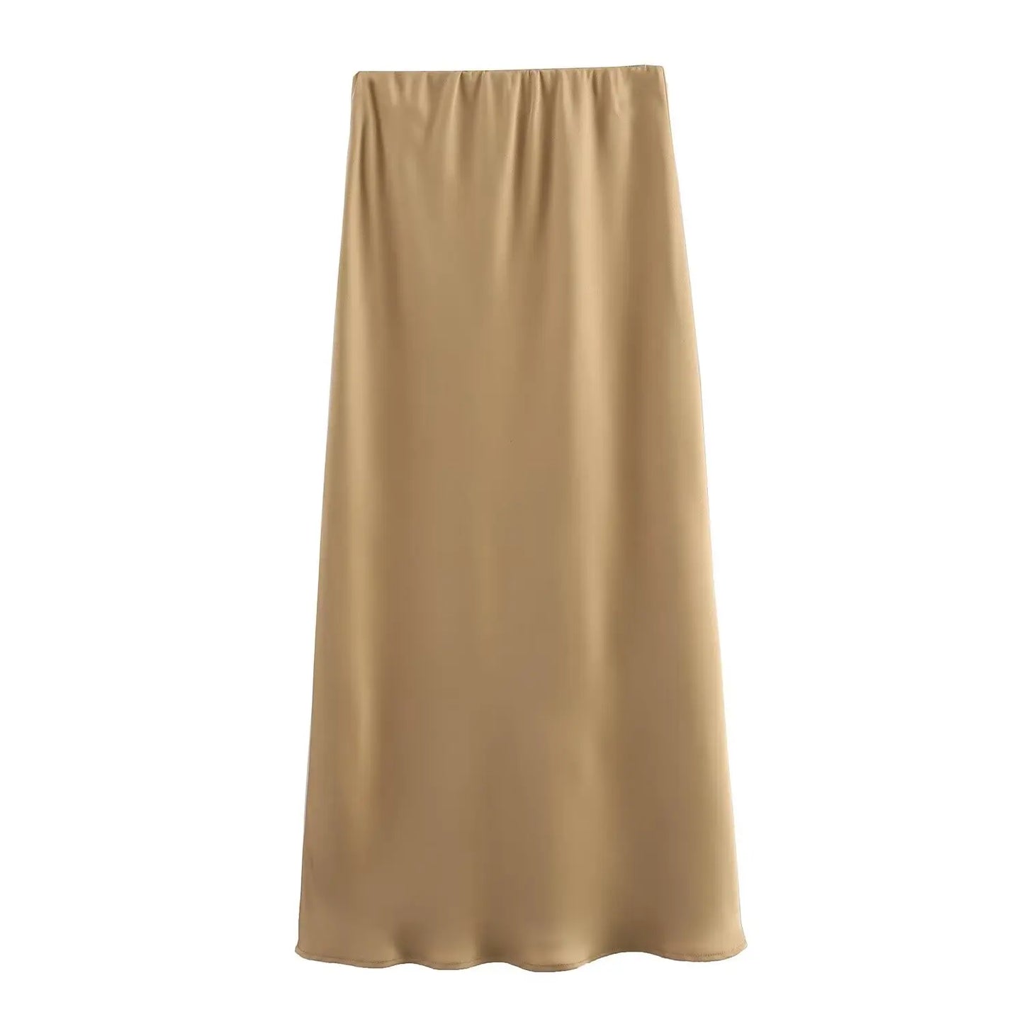 2024 New Women's European And American Style Fashion Silk Satin Texture High Waist Skirt Street Style Elegant Mid-length Skirt