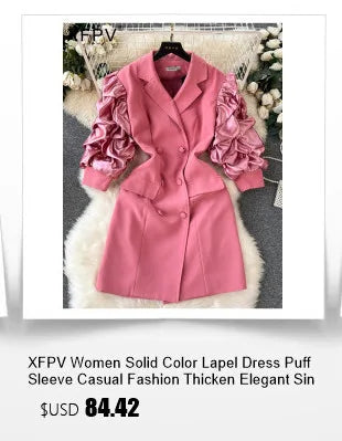 XFPV Female Dress Square Collar Solid Puff Sleeve Backless Bow High Waist Elegant Fashion Vestidos Spring Autumn2024 SM9457