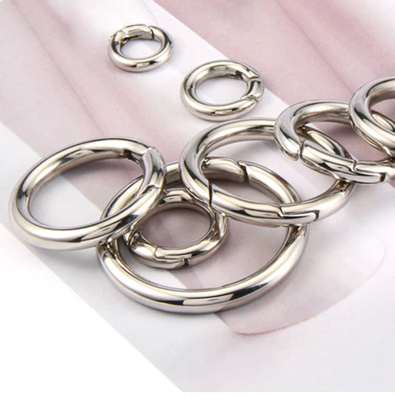 12-35mm Stainless Steel Spring Clasps Keyring Hooks for Keychain Key Holder Openable Round Key Ring Carabiner Jewelry Making DIY