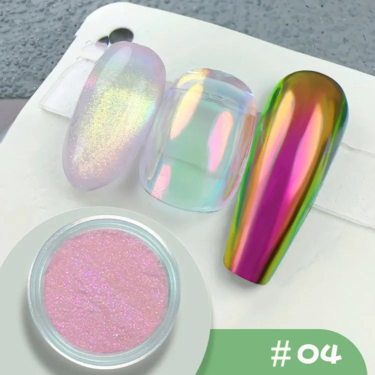 1jar Chrome Chameleon Aurora Nail Powder Metallic Effect Nail Glitter Pigment Mirror Nail Rubbing Dust Gel Nail Polish Supplies