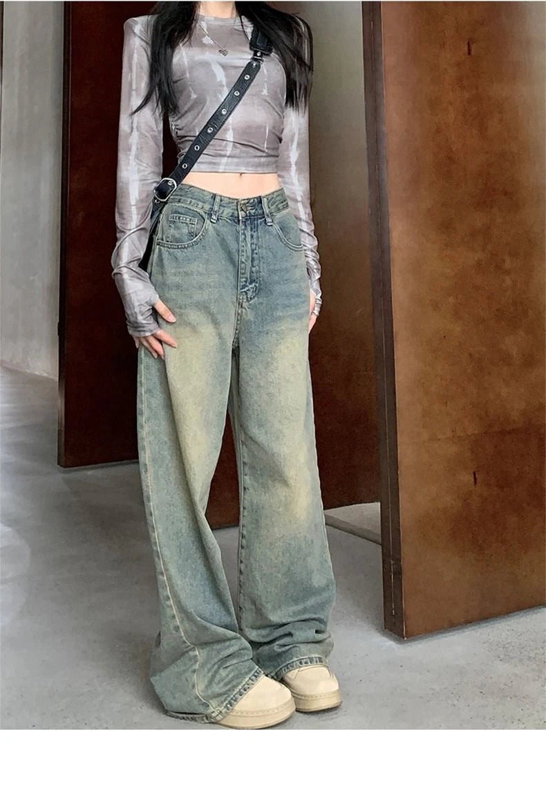 Stay Comfortable and Fashionable With Deeptown Y2k Baggy Wide Leg Jeans - A Must-Have for Casual Wear