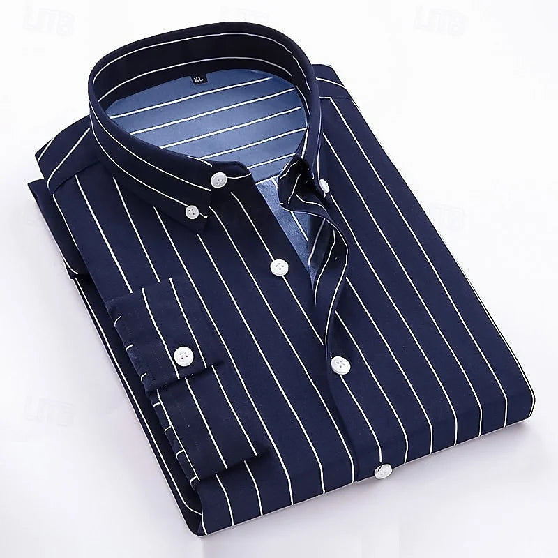 2025 Men's Formal Shirt Striped Shirt Button Lapel Soft Shirt Wedding Black White Red Navy Blue Long Sleeve Clothing XS-6XL