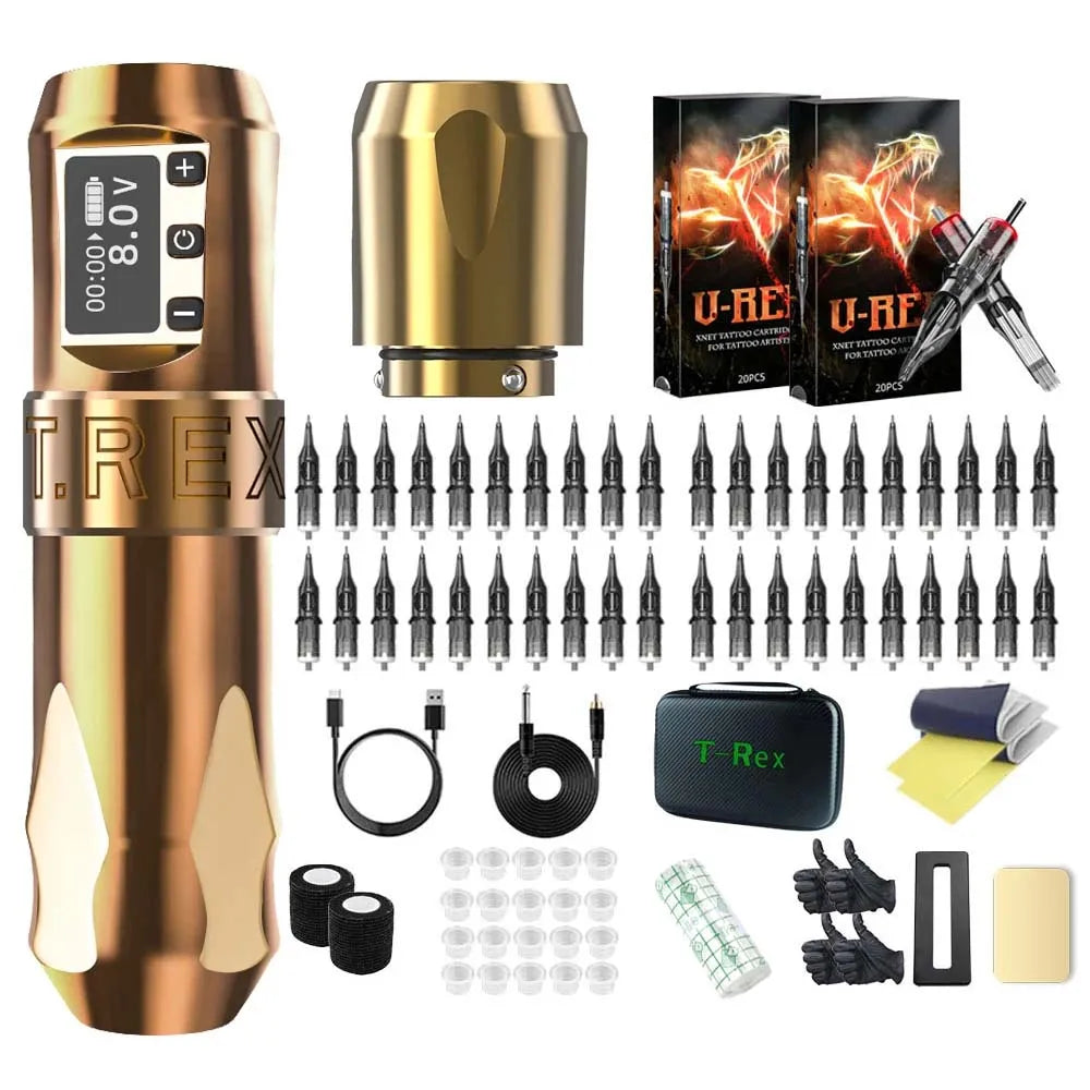T-Rex Wireless Tattoo Machine Rotaty Battery Pen With Portable Power Pack 2400mAh LCD Digital Display For Body Art Makeup