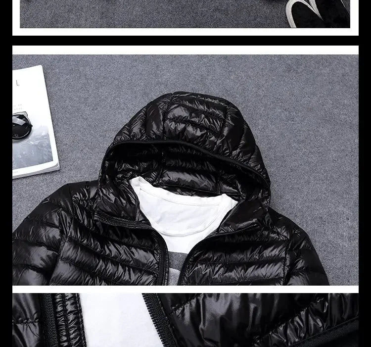 2024 New High-grade Men's White Duck Down Light Down Jacket Men's Short Hooded Men's Autumn Winter Lightweight Coat Men Jacket