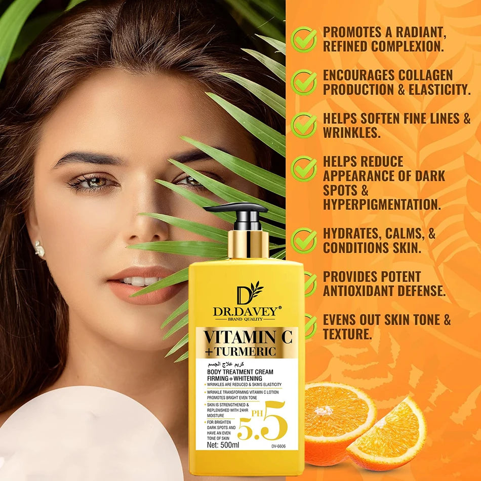 Vitamin C+Turmeric  Body Lotion Brightening Cream. Anti-aging cream for age spots, dark spots on face, hands, body. Large 500ml Viralgem Store