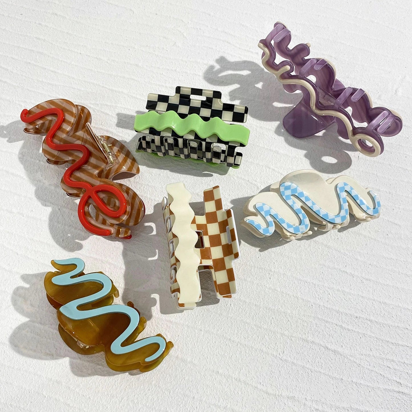Acetate Lattice Checkerboard Irregular Geometric Big Hair Clip Claw For Women Korean Wave Barrettes Hairpin Hair Accessories Viralgem Store
