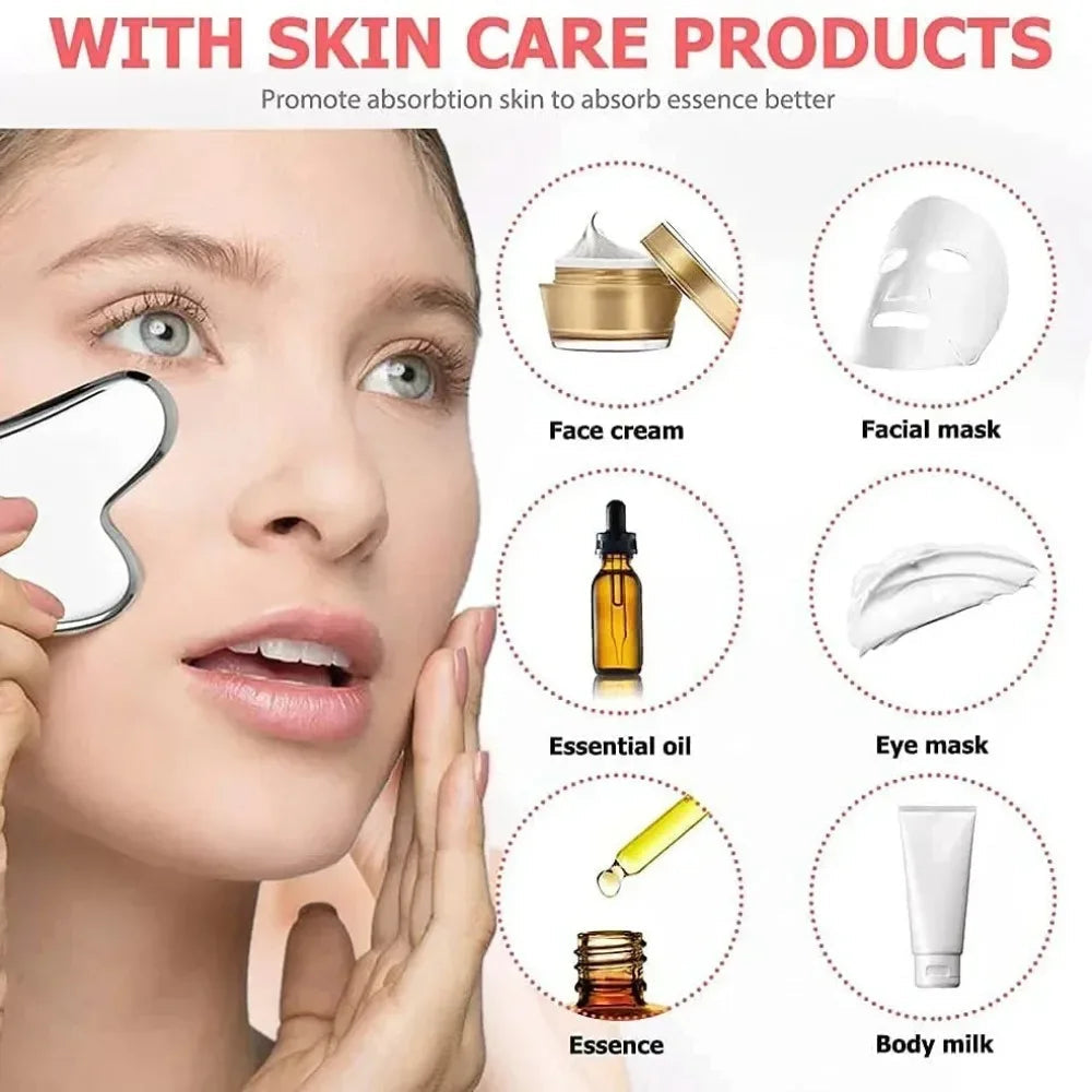 1/3PCS Ice Face Roller Stainless Steel Gua Sha Board Set Facial Massager Face Massage Roller Face Lifting Beauty Skin Care Tools Viralgem Store