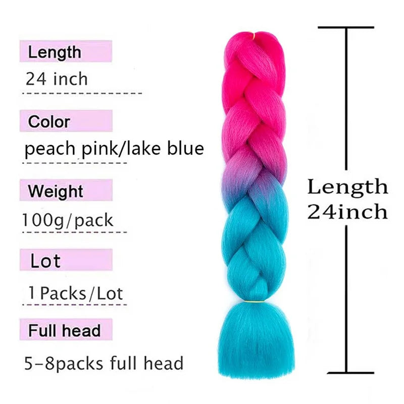 Synthetic Jumbo Braids Hair 24Inch Braiding Hair Extensions Ombre Fake Hair For Crochet Box Braid Blue Purple for Women Viralgem Store