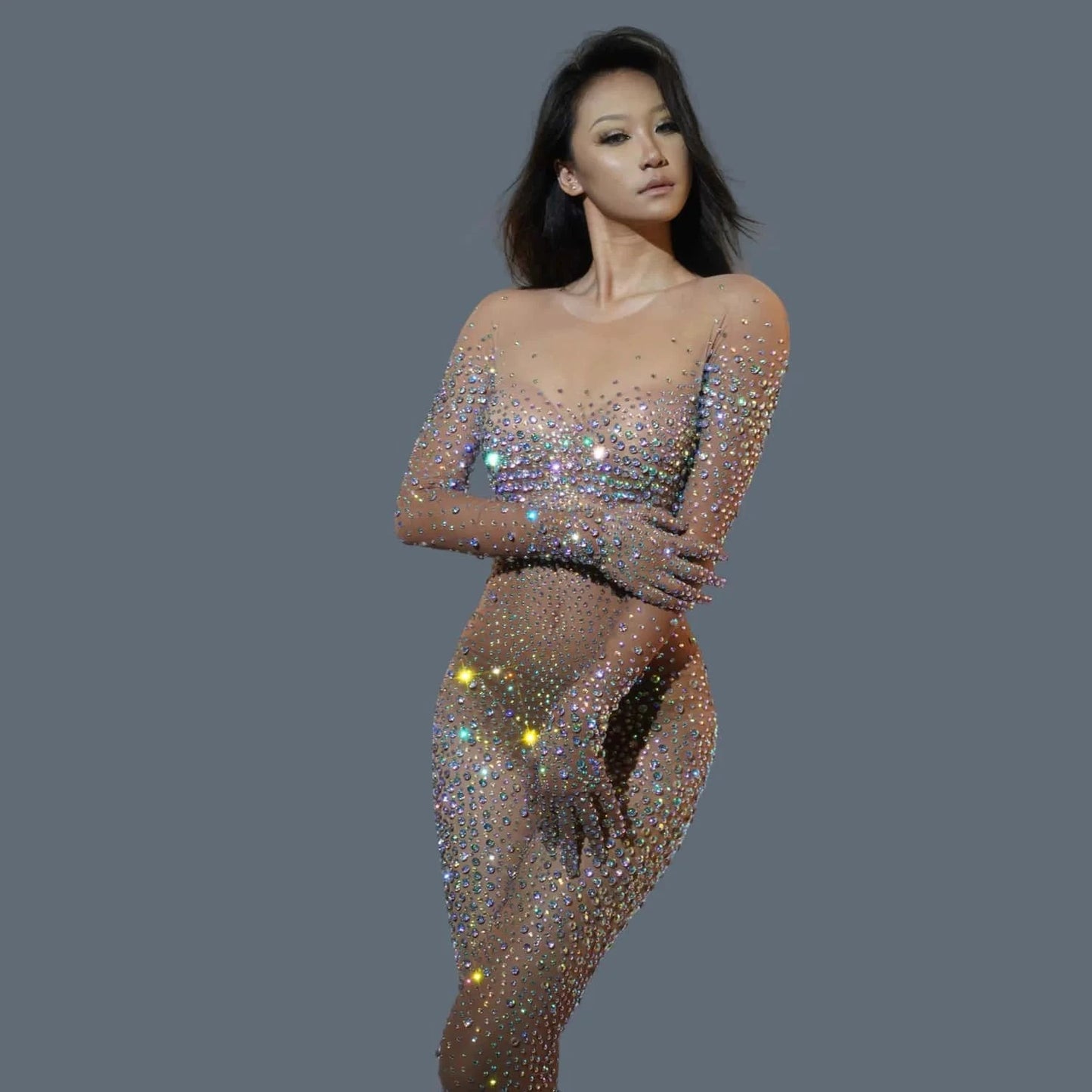 Women Sexy Diamond Shiny Stretch Tight Jumpsuit Party Bar Nightclub DJ Female Singer Stage Performance Clothing Tiaotiaotang Viralgem Store