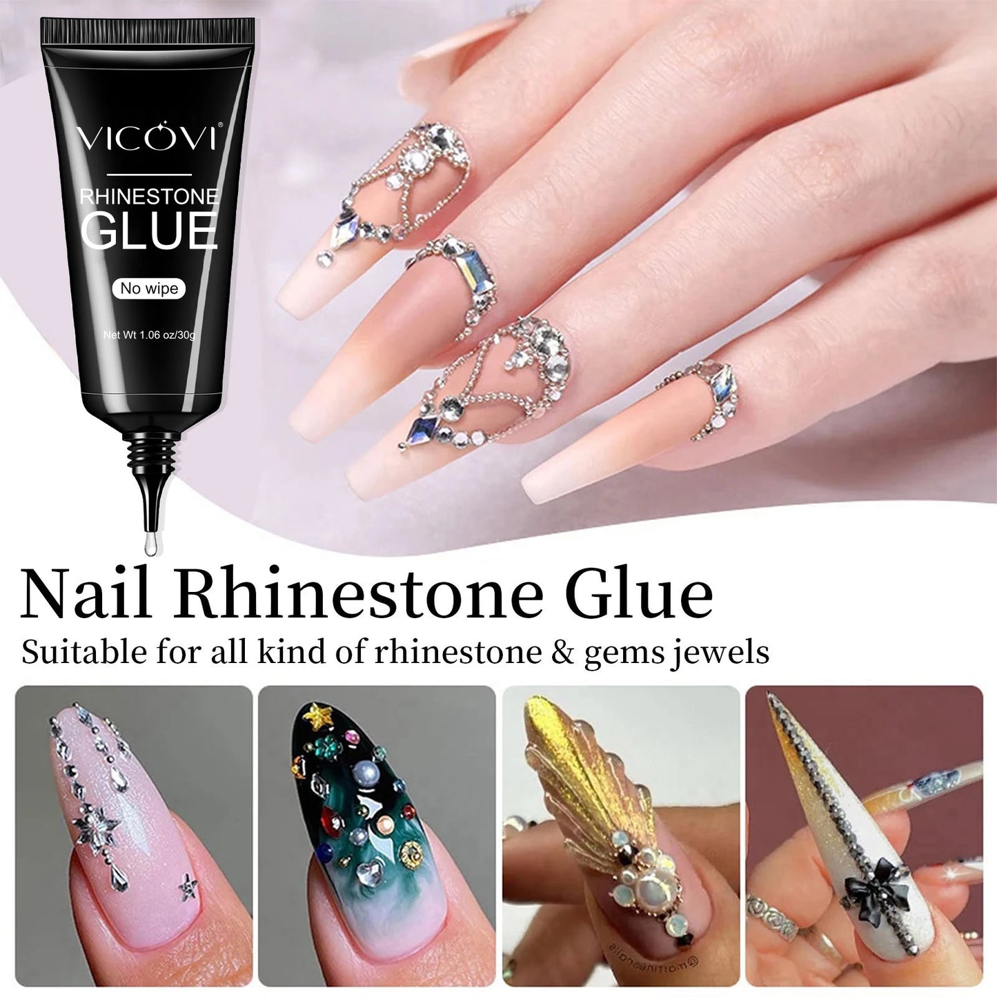 Strong Adhesive Nail Glue For Press On False Nail Tips Acrylic Fake Nails Long-lasting Transparent Nail Rhinestone Glue
