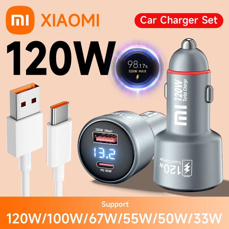 120W Xiaomi USB Type C Car Charger 67W 6A Turbo Fast Charging Adapter For Mi 14 13 13T 12 Pro Redmi Note K60 IPhone 16 15 Charge Viralgem Store