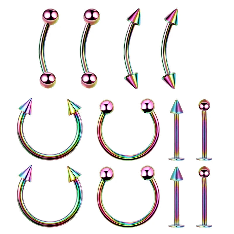 12PC Titanium Tragus Piercing Nose Earring Septum Labret Lip Ring Cartilage Industrial Tongue Barbells Eyebrow Body Jewelry