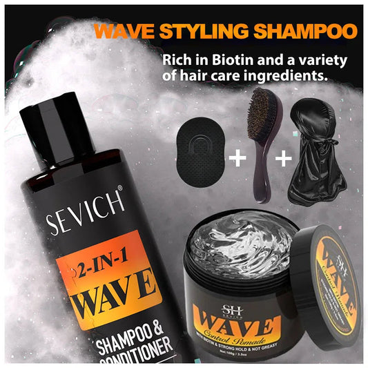 360 Wave Hair Wax Shampoo Kit Edge Control Gel Pomade Curly Hair Cream for African Men Grease Layered Style With Brush Tool Viralgem Store