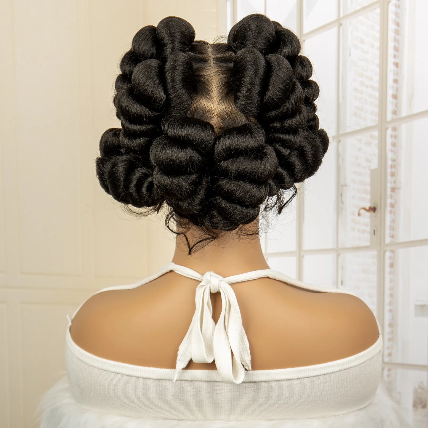 Synthetic Full Lace Handmade Bantu Braided Wigs Short Cute Natural Braided Lace Wigs with Baby Hair for Women