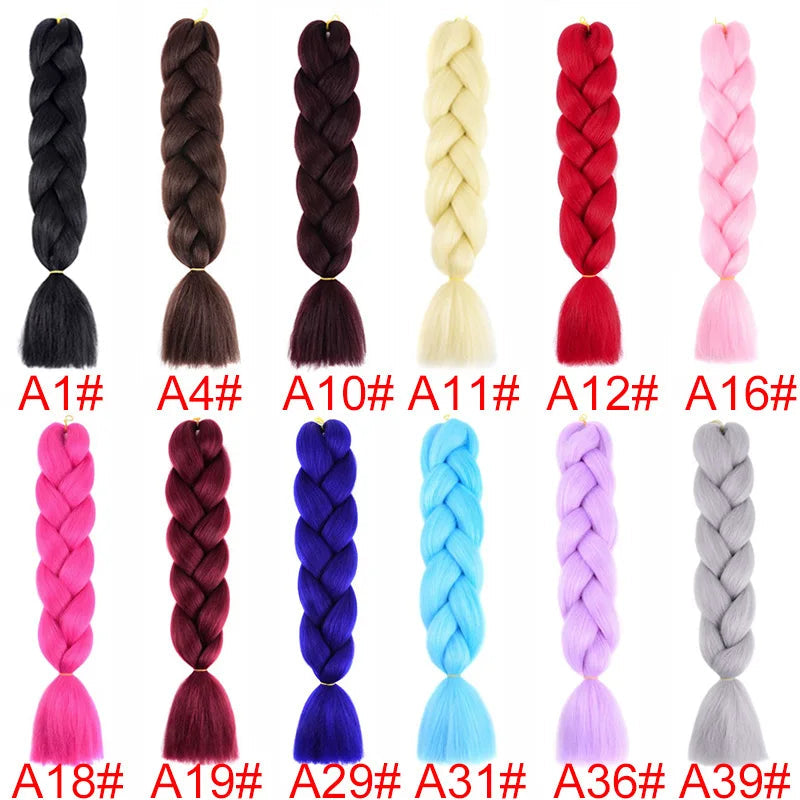 24Inch Synthetic Braiding Hair Extension Ombre Color Rainbow DIY Jumbo Hair Pink Red Blue Hairstyle for Women Viralgem Store