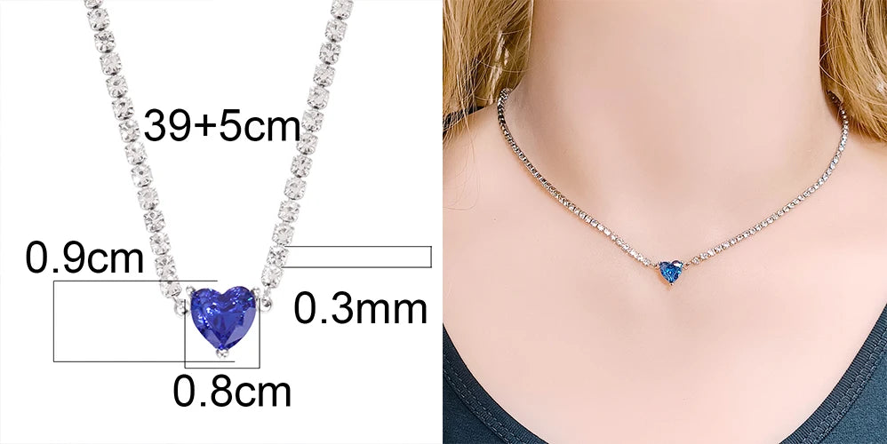 Stainless Steel Necklace Tennis Chain Hip Hop Square Pendant Necklace Star Heart Zircon Choker Necklaces For Women Jewelry
