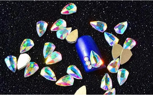 100pcs AB clear Rhinestone 4-10mm Nail Art Shape Top Crystal AB Czech Crystal Rhinestone Flatback Elongated Glass Stones ZZ15244