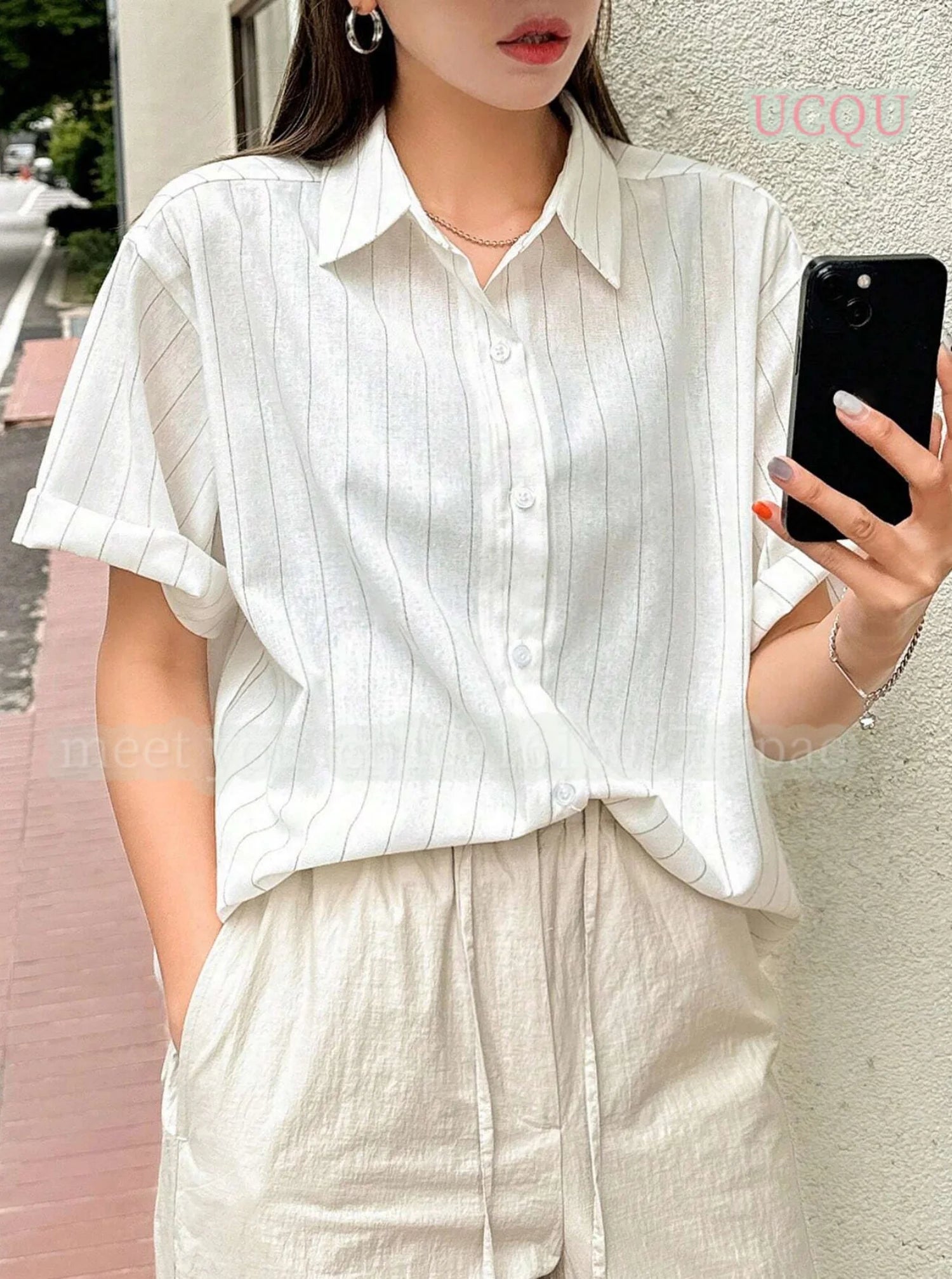 Striped Shirt Women Summer Vintage Chic Loose short Sleeve Top Y2K Office Ladies Fashion Casual button up Collar All Match shirt Freshlook Styles