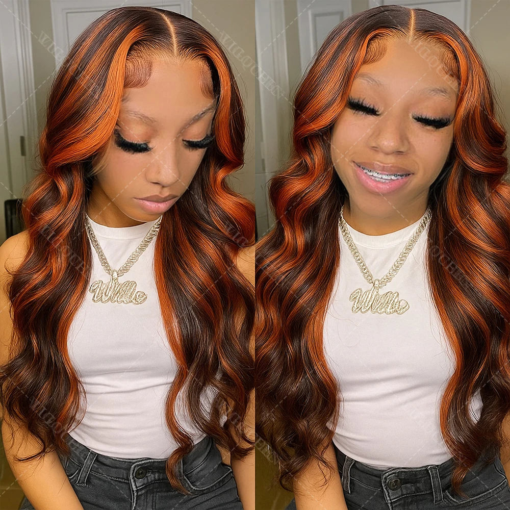 Upgraded 1B/30 Balayage Body Wave 13x4 Highlight Lace Front Human Hair Wig Vietnamese 30 Inch Omber Brown Colored Wig Human Hair Viralgem Store