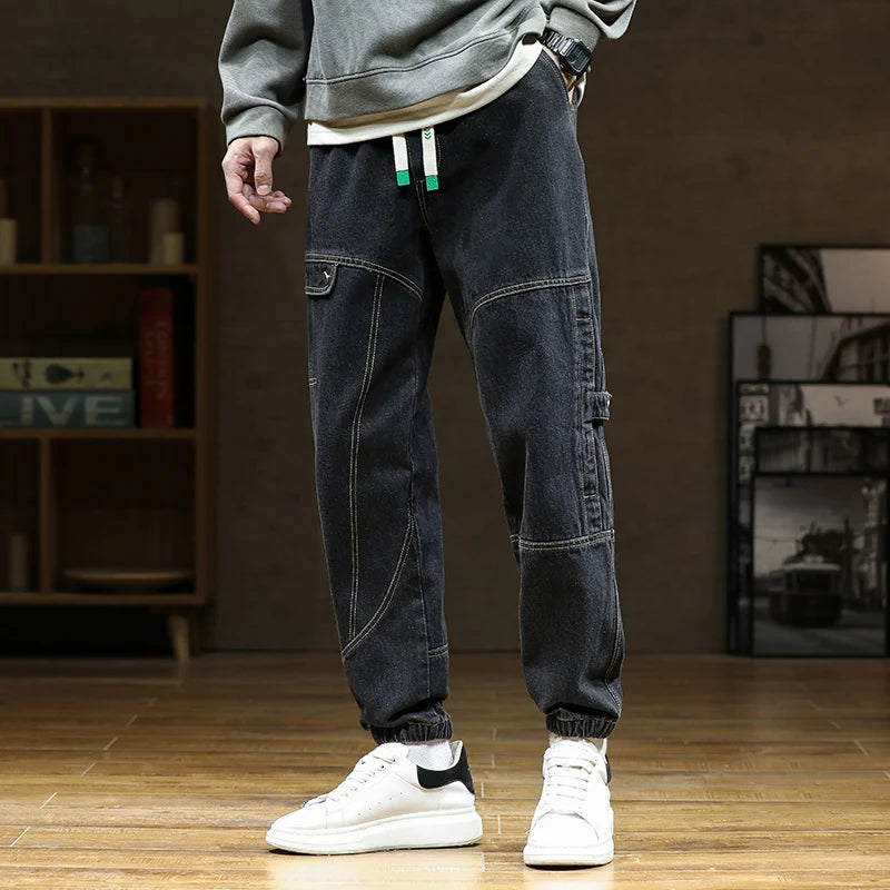 Spring Autumn Jean Men Elastic Waist Harem Hip-hop Denim Pant Male Street Fashion Big Size Loose Fit Baggy Jogger Cowboy Trouser