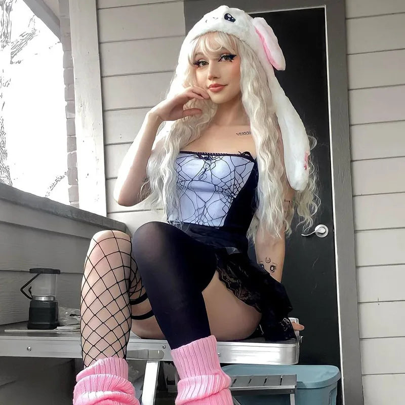 2024 Vintage Gothic Cami Tops Women Mesh Spider Net Lace Tank Vest Female Summer Sexy Club Crop Tops Harajuku 2000s clothes