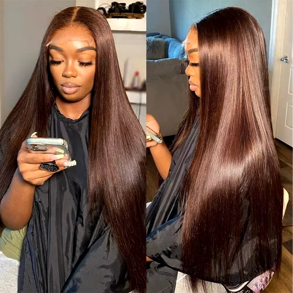 30 inch Chocolate Brown 13x4 13x6 Hd Lace Frontal Wig Straight 100% Human Hair Wig Pre Plucked Brazilian Brown Colored Wigs