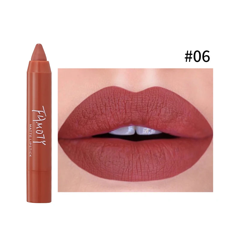 12 Colors Matte Lipstick Pen Waterproof Velvet Nude Lipstick Pencil Sexy Red Brown Pigments Lips Makeup Long Lasting Lip Tint