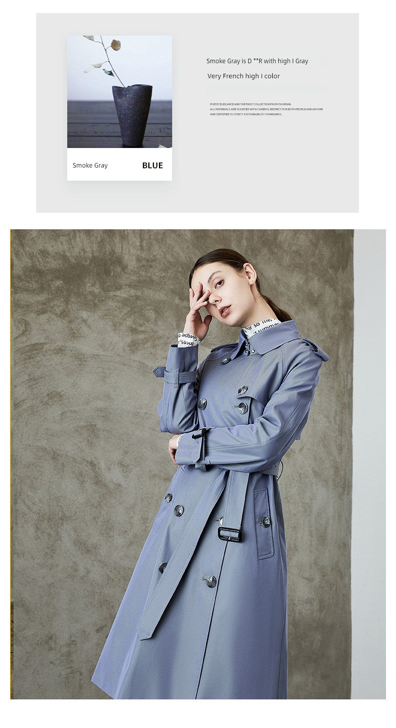 2024 Yi Element Spring & Fall New Arrival Chameleon Khaki Long Trench Coat British Style Work Clothing Trench Coat for Women In Stock