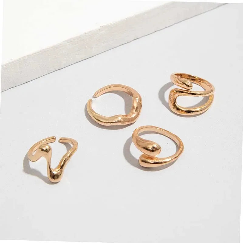 4Pcs/Set Fashion Silver Color Irregular Geometric Open Rings For Women Men Punk Metal Adjustable Knuckle Joint Ring Jewelry Gift