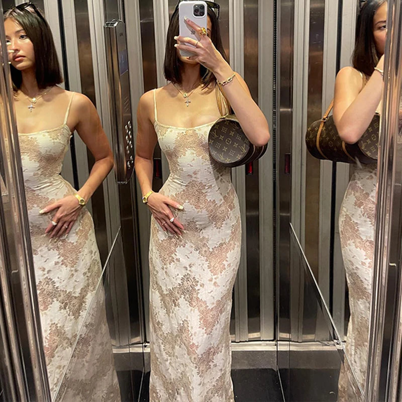 WhereMery New Bandage Backless Print Maxi Dress Elegant Spaghetti Straps Sleeveless Dresses Fashion 2023 Evening Party Club Robe