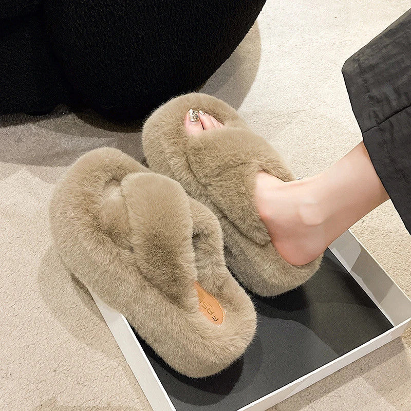 Woman Furry Ladies Faux Fur Luxury Fluffy Plush Slipper House Soft Fuzzy Girl Platform Indoor Flat Casual Sabot Round Toe Winter Viralgem Store