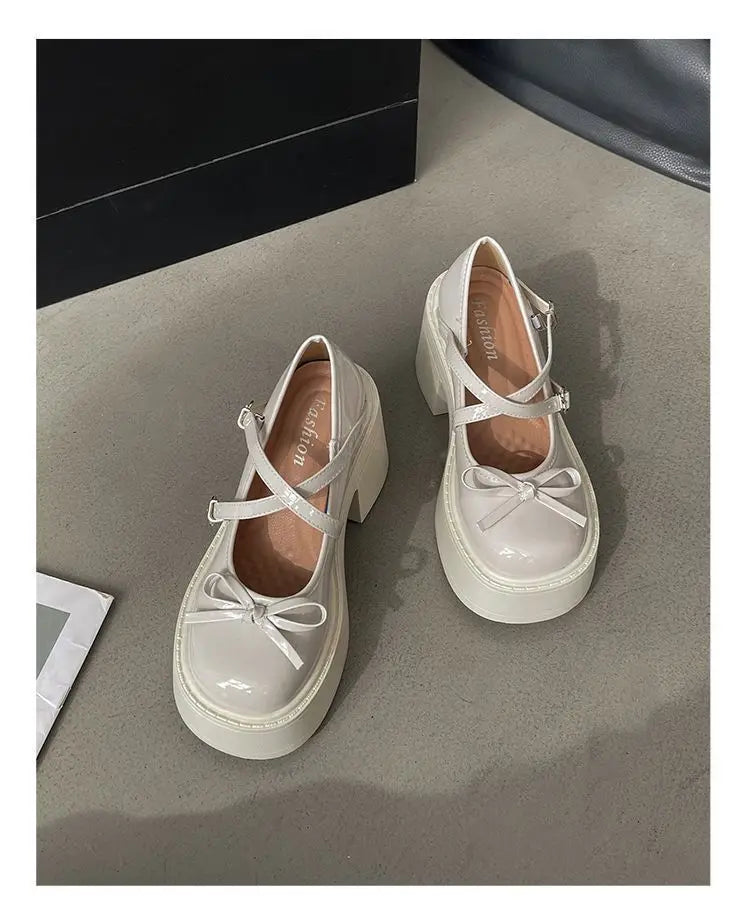Women's Spring Round Toe Pumps Chunky Heel Mary Janes Shoes Platform Shoes for Women Dress Students Women's Lolita Heeled Shoes Viralgem Store