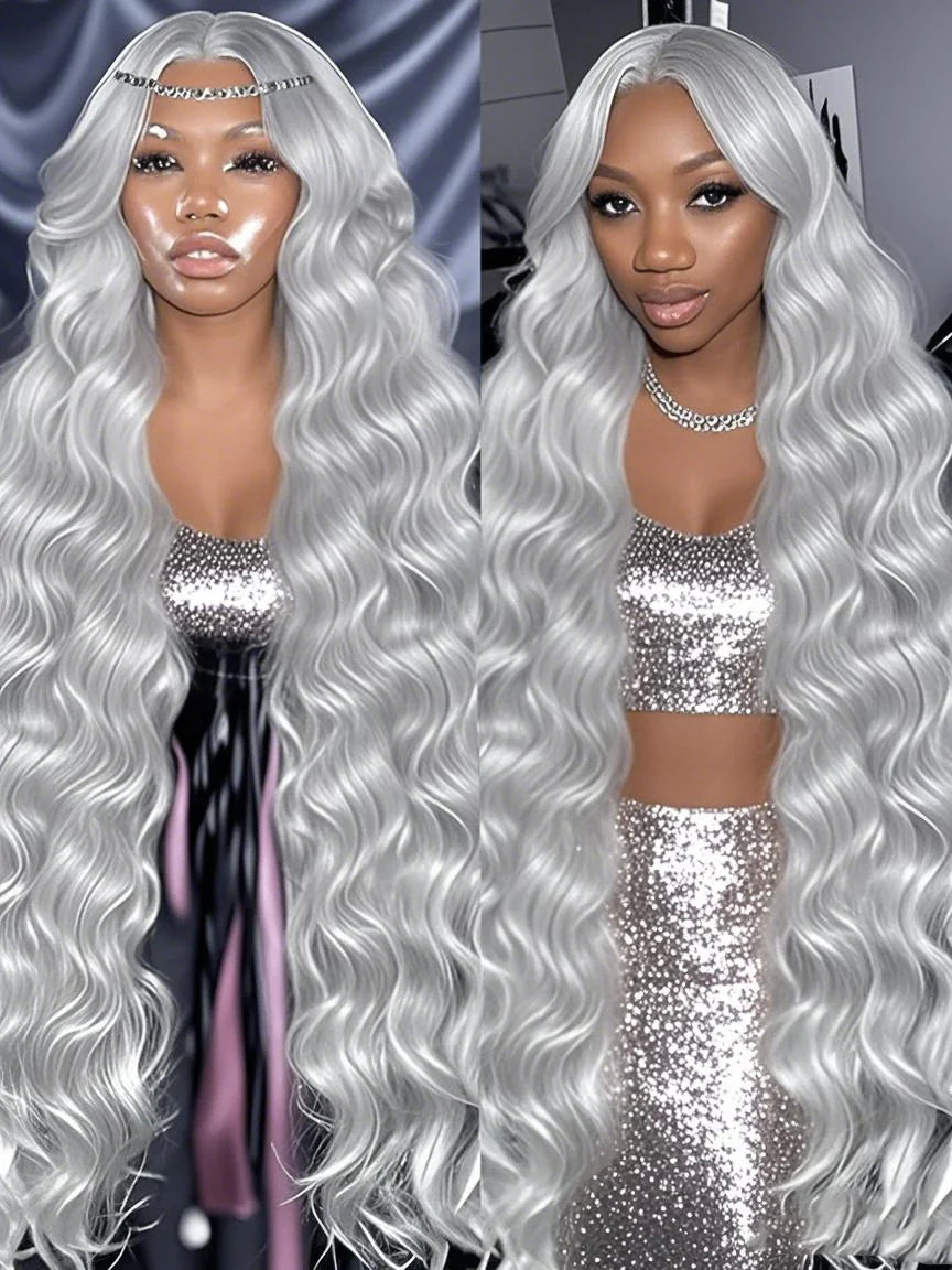 13x6 Silver Grey Body Wave Lace Front Human Hair Wigs Pre Plucked 613 HD Frontal Wigs Brazilian Cosplay Colored Human Hair Wig