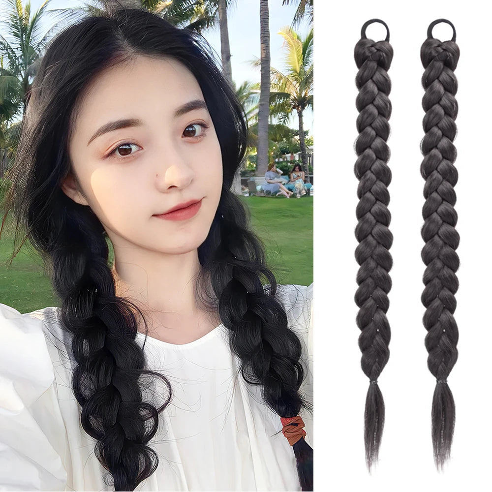Synthetic Long Twist Braid Ponytail Extensions With Rubber Band Boxing Braided Hair Extensions For Women Daily Use Viralgem Store