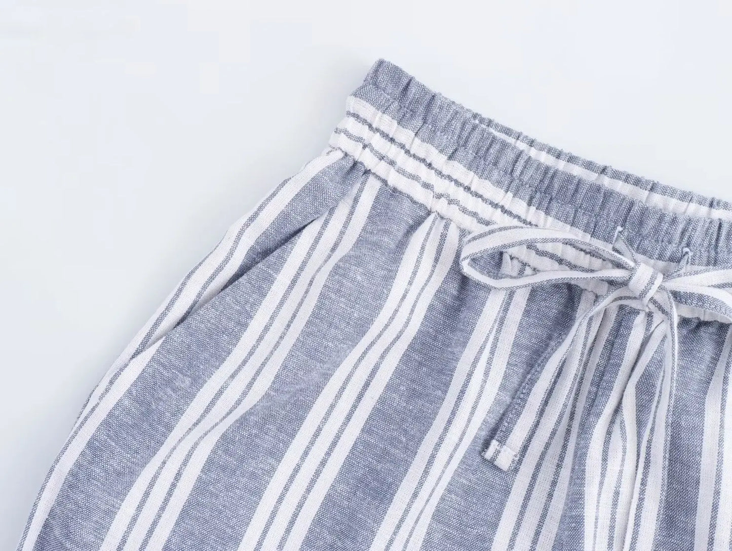 TRAF 2024 Women's Linen Blend Striped Casual Pants Dress Baggy Woman High Waist Cargo Clothes Promotion Official Store