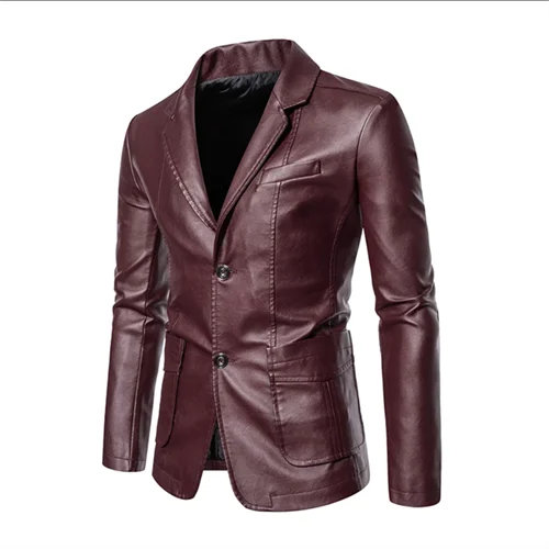 2024 New Men Business Casual Leather Jacket Black / khaki Fashion Male Suit Collar Coats Large Size 5XL Slim Fit Top