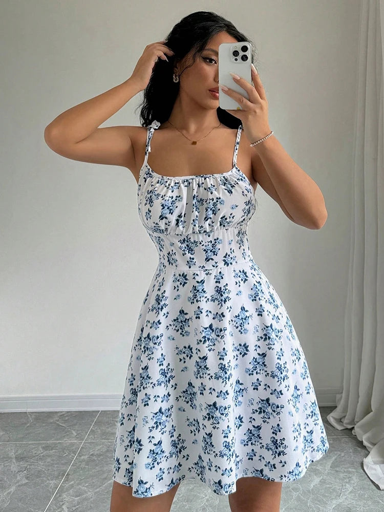 Women's Summer Floral Spaghetti Strap Beach Short Dress,Womens Dresses,Woman Clothing,Woman Clothes,Sundress,New In Dress 2025 Viralgem Store