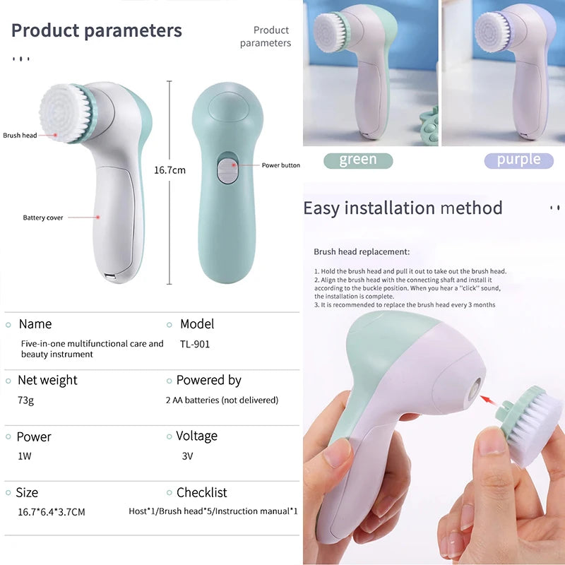 5 in 1 Facial Cleanser Pore Cleanser Face Massager Deep Electric Cleansing Brush Pore Cleaner Blackhead Remover Skin Beauty Care Viralgem Store