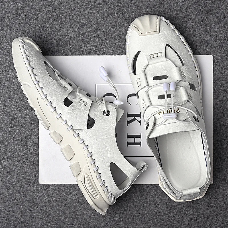 Summer High Quality Men's Fashion Trend Sandals Outdoor Breathable Massage Sole Anti slip Sandals Men's White Sandals Leather Viralgem Store