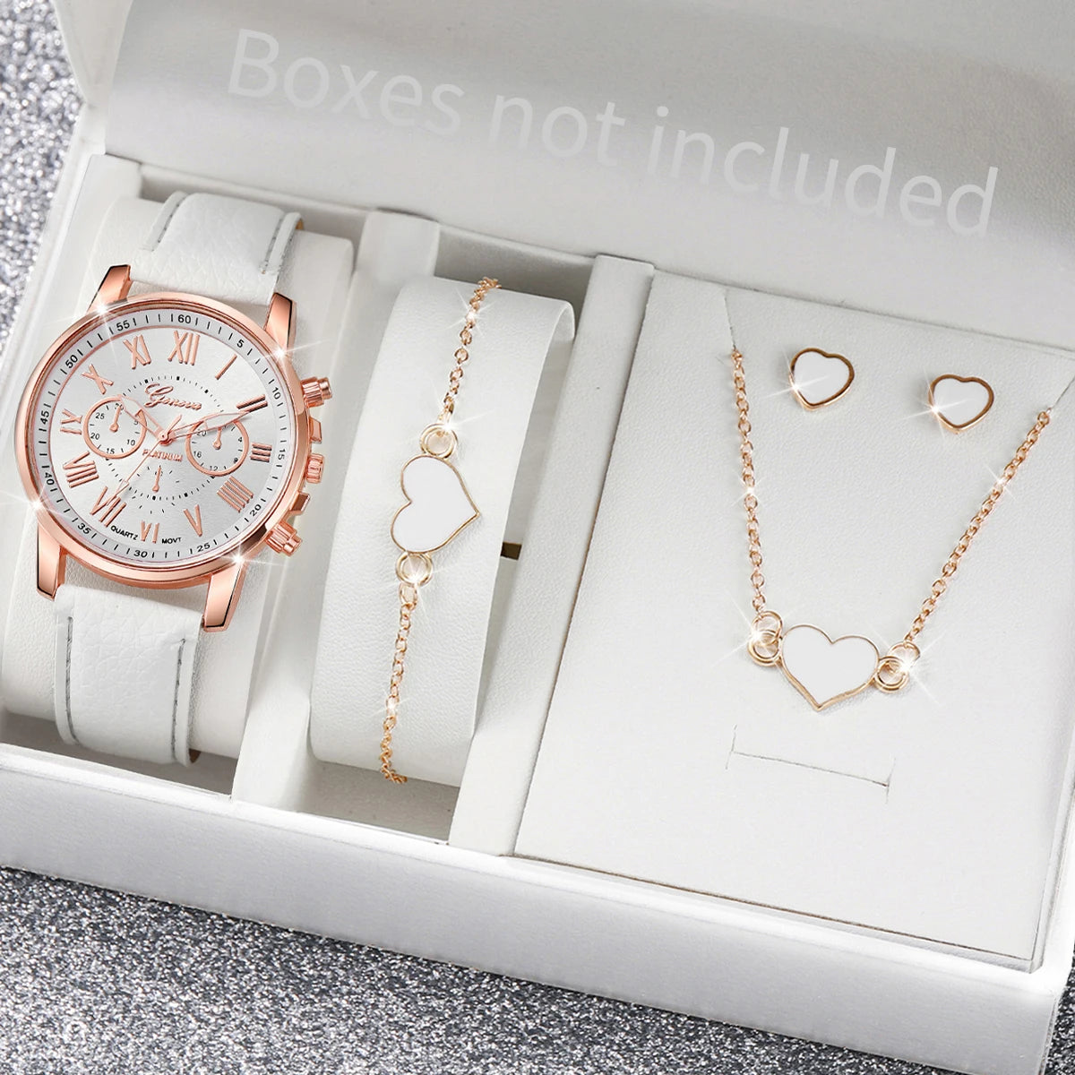5/6PCS Fashion Women's Quartz Watch Leather Band Analog Wrist Watches Heart Rhinestone Jewelry Set(Without Box) Viralgem Store