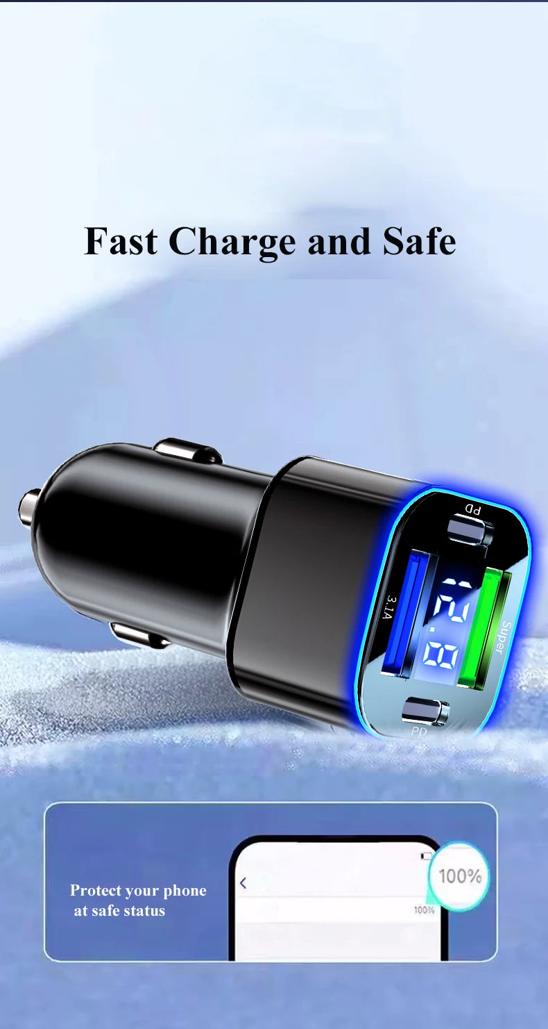 4 in 1 USB C Car Charger Dual PD  Super Fast Charging Adapter for iPhone 15 Pro Max 14 Plus Huawei Oneplus Samsung OPPO Vivo
