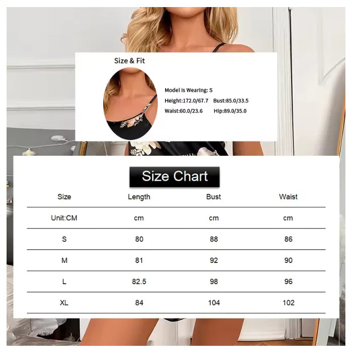 Women Nightwear Home Clothes Sexy Black Floral Printing Nightdress Sleepwear Nightshirts Silk Sleepshirts Nightgowns For Woman Viralgem Store