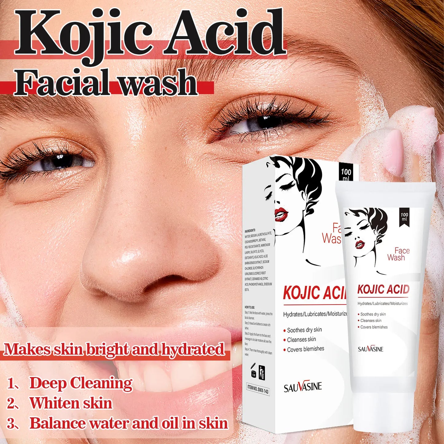 5PCS Kojic Acid Skin Care Set Kojic Acid Soap Moisturizing Facial Cream Body Lotion Face Cleanser Skin Care Products